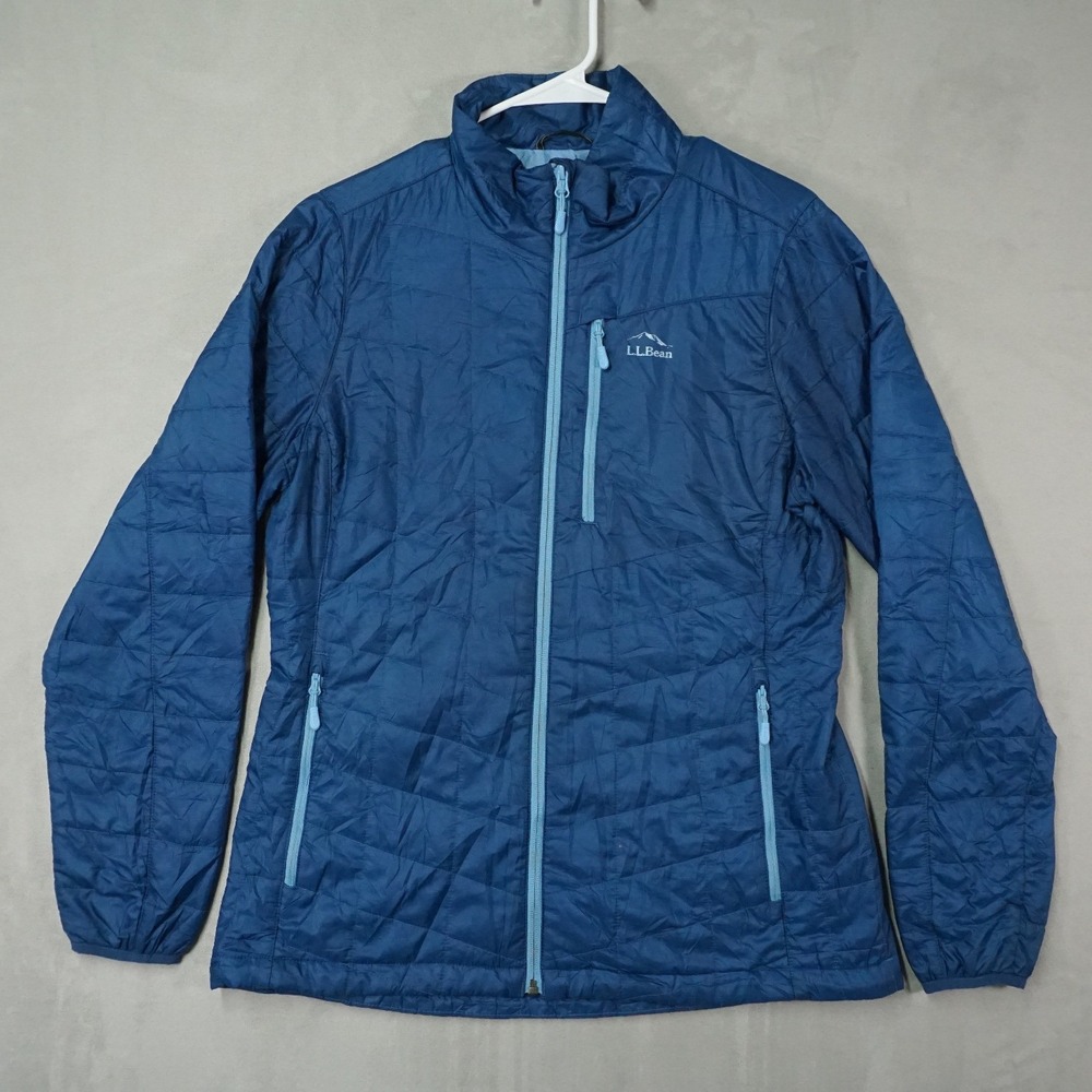 LL Bean PrimaLoft Packaway Jacket Womens M Blue Full Zip Quilted Puffer